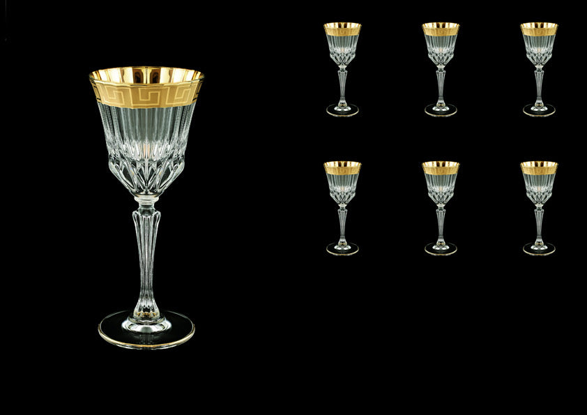 Crystal Wine Glasses In Antique Golden Classic Greek Key-6Pc. Set-150ml