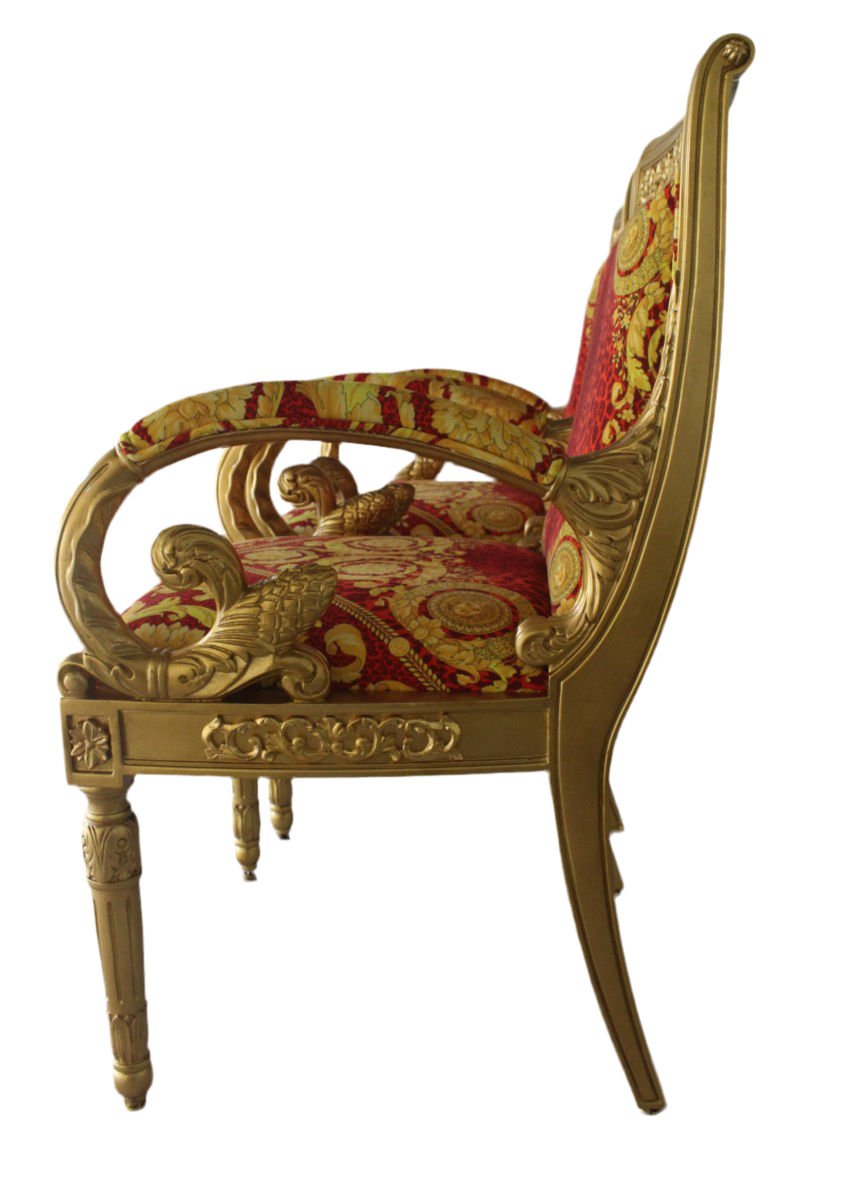 Pair Armchair Custom Vanitas in Versace Barocco Leopard Red Velvet Fabric Free Shipping