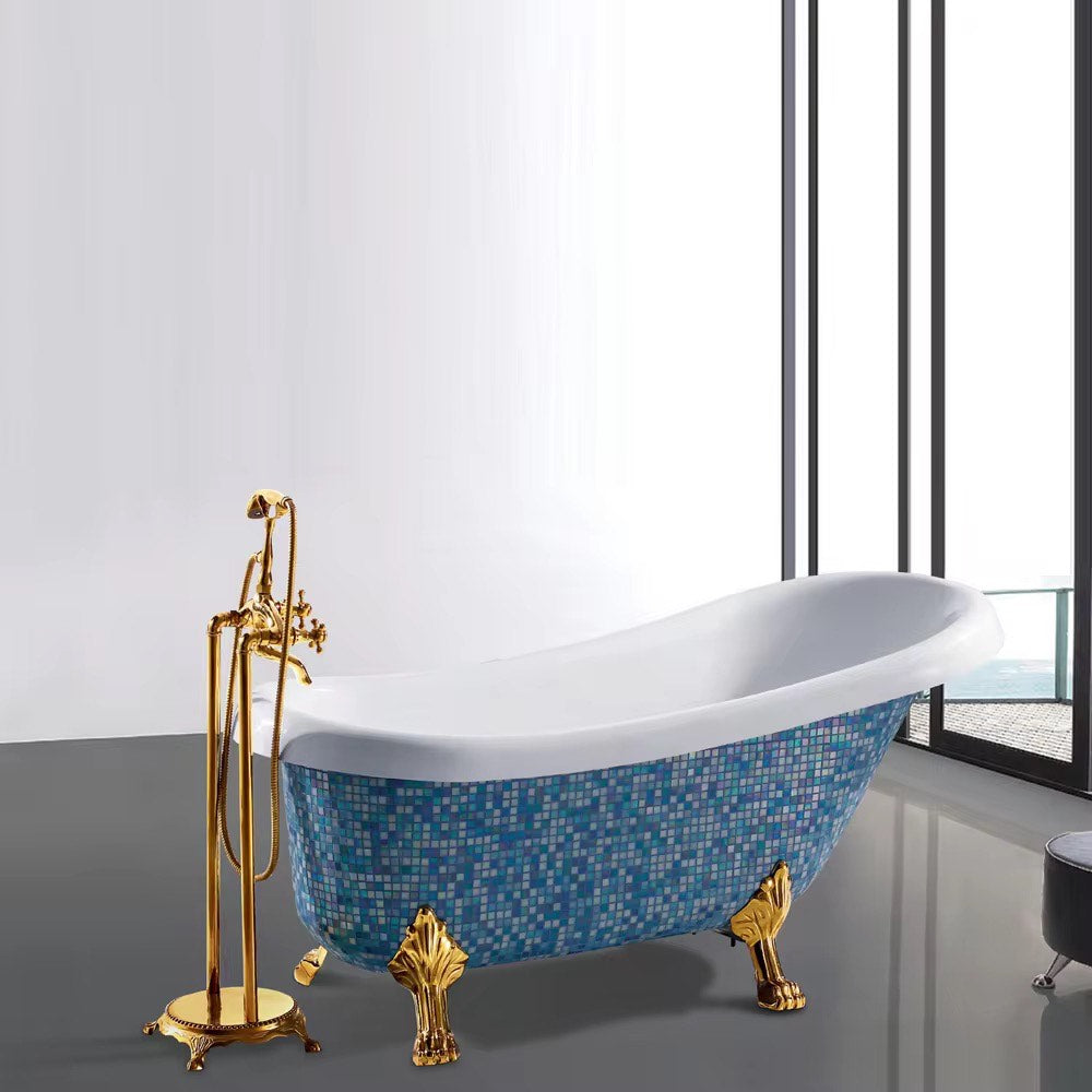 Luxury Free Standing Hotel Designs Bathtub Acrylic Mosaic Claw Footed Gold Silver Blue