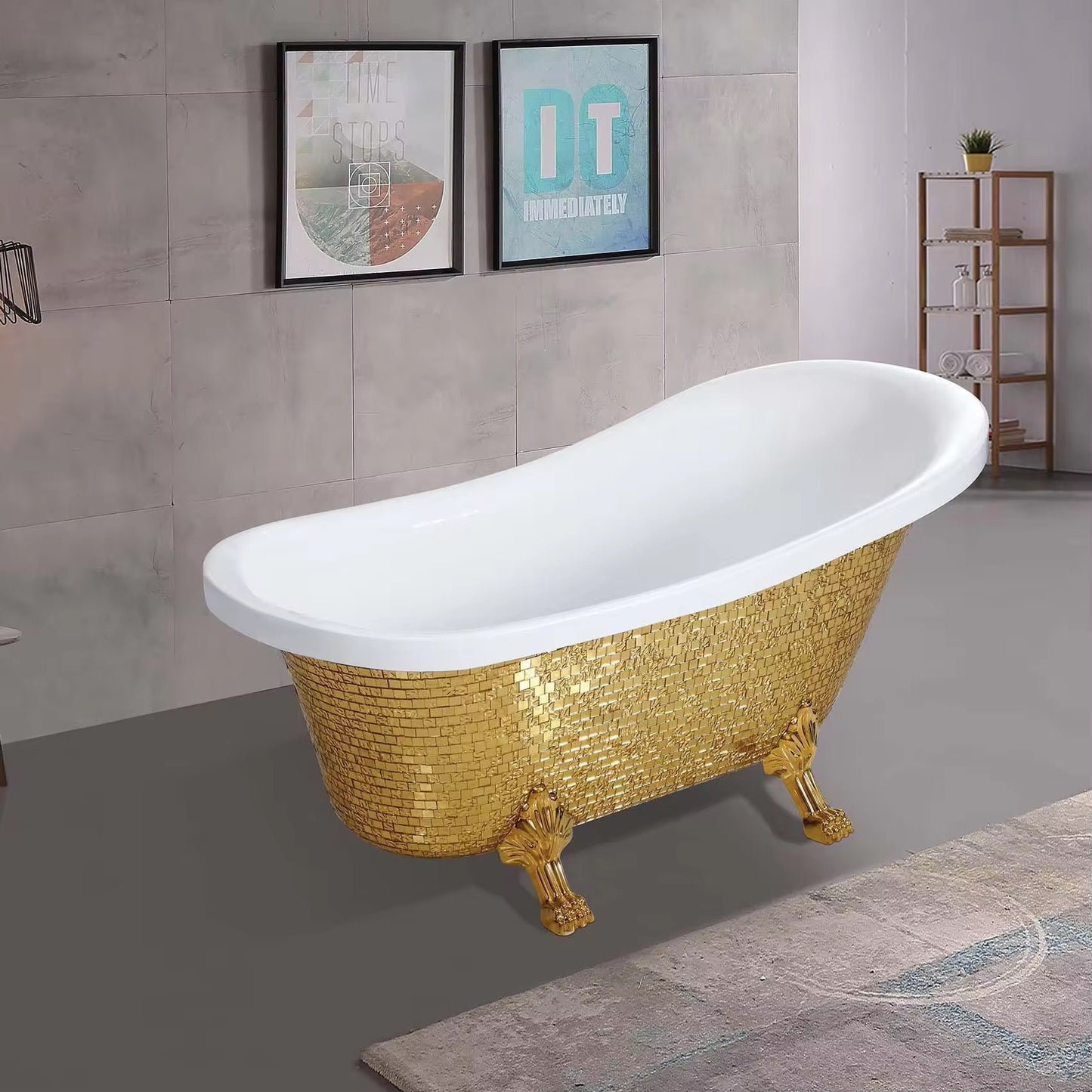 Luxury Free Standing Hotel Designs Bathtub Acrylic Mosaic Claw Footed Gold Silver Blue