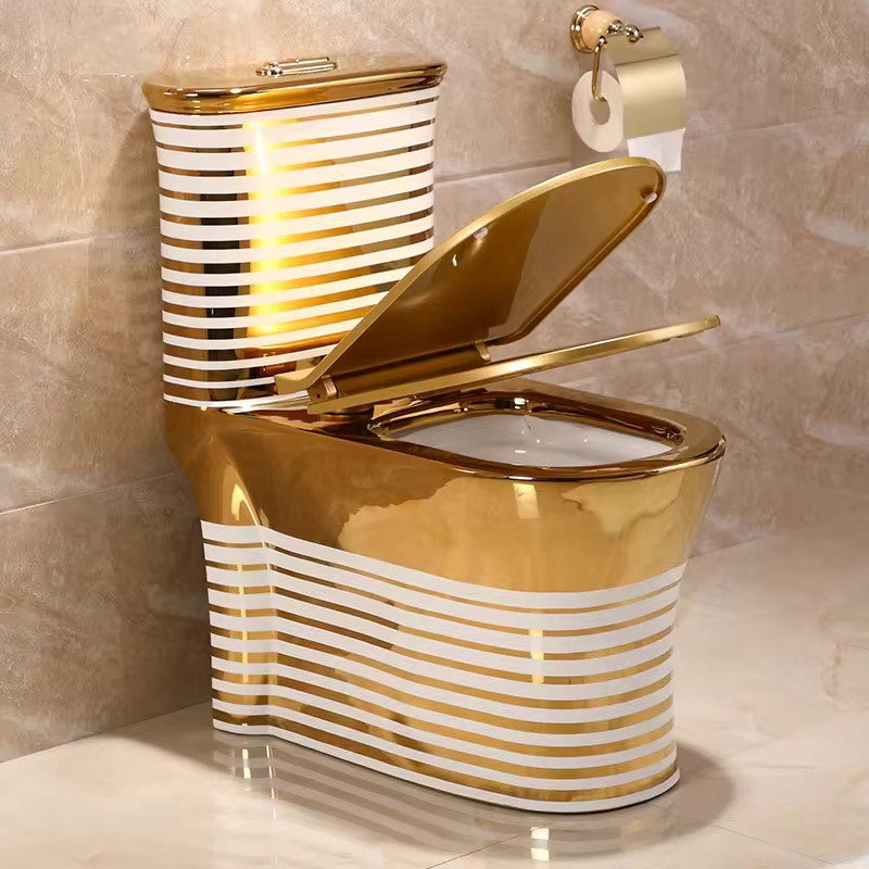 Luxury Modern Bathroom Toilet Gold White Dual Flush Floor Mounted