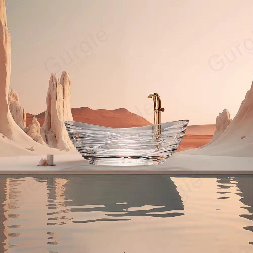 Luxury Freestanding Bathtub Solid Surface Resin Artificial Stone Clear Transparent Modern Bathtub