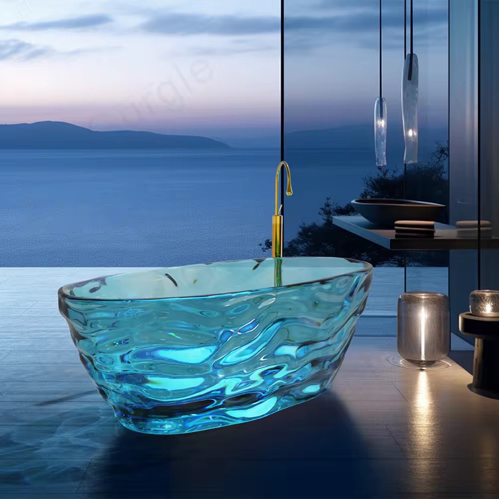 Luxury Freestanding Bathtub Solid Surface Resin Artificial Stone Clear Transparent Modern Bathtub