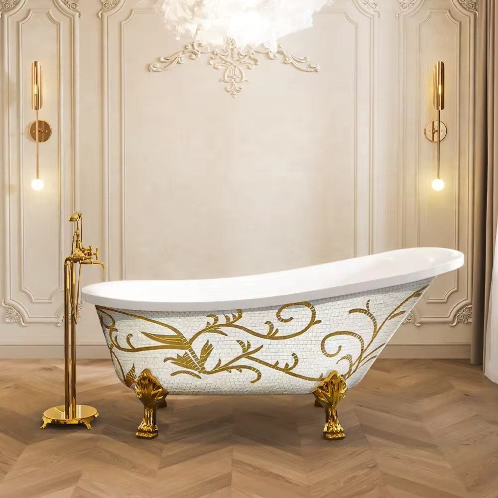 Free Standing Luxury Bathtub Customize Pattern Designs Mosaic Acrylic Claw Footed