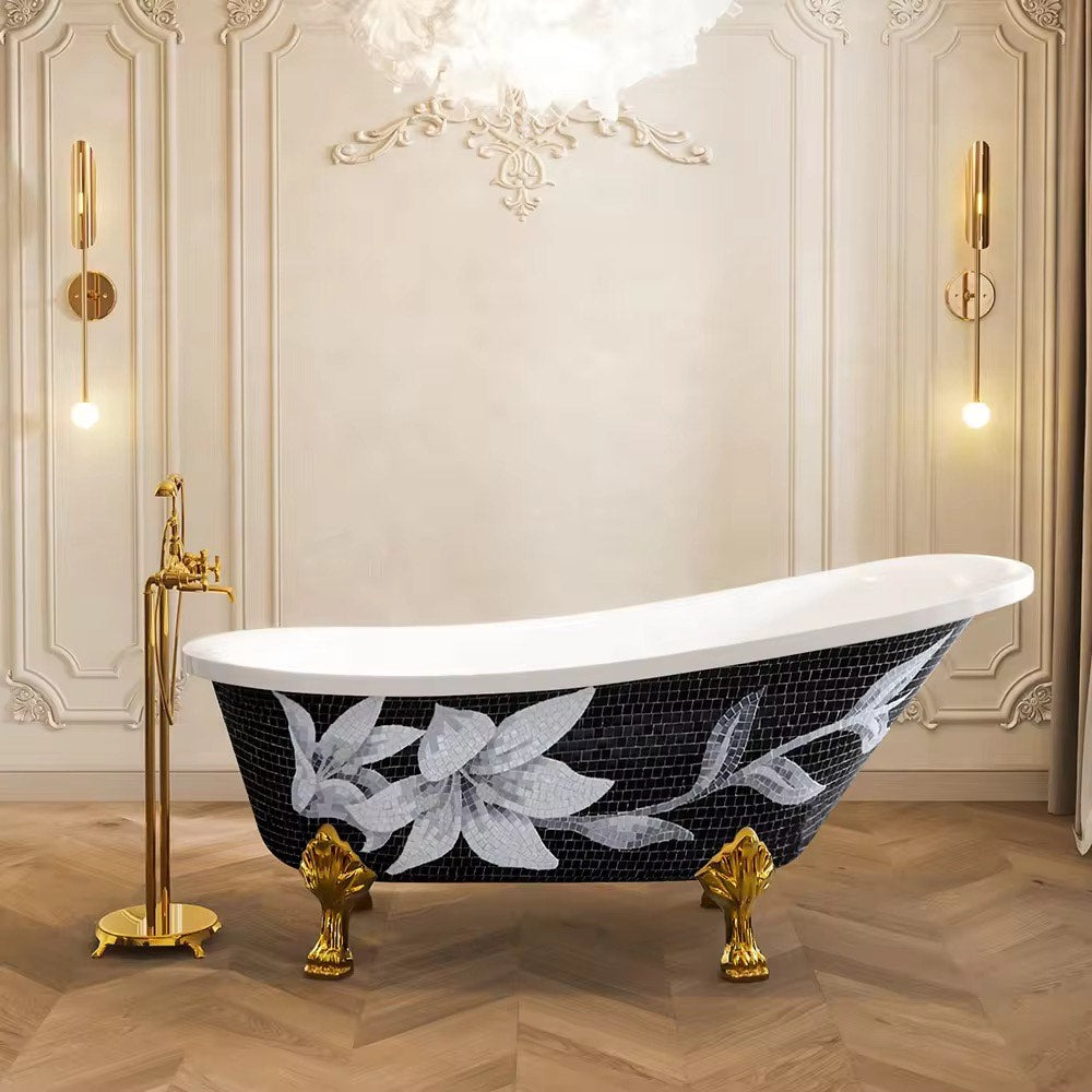 Free Standing Luxury Bathtub Customize Pattern Designs Mosaic Acrylic Claw Footed
