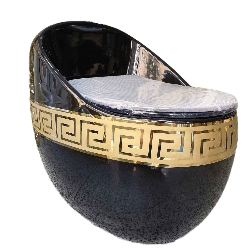 Luxury Bathroom Golden WC Toilets Ceramic Sanitary Ware Egg Shape Black Gold Toilet