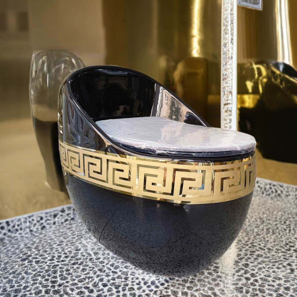 Luxury Bathroom Golden WC Toilets Ceramic Sanitary Ware Egg Shape Black Gold Toilet