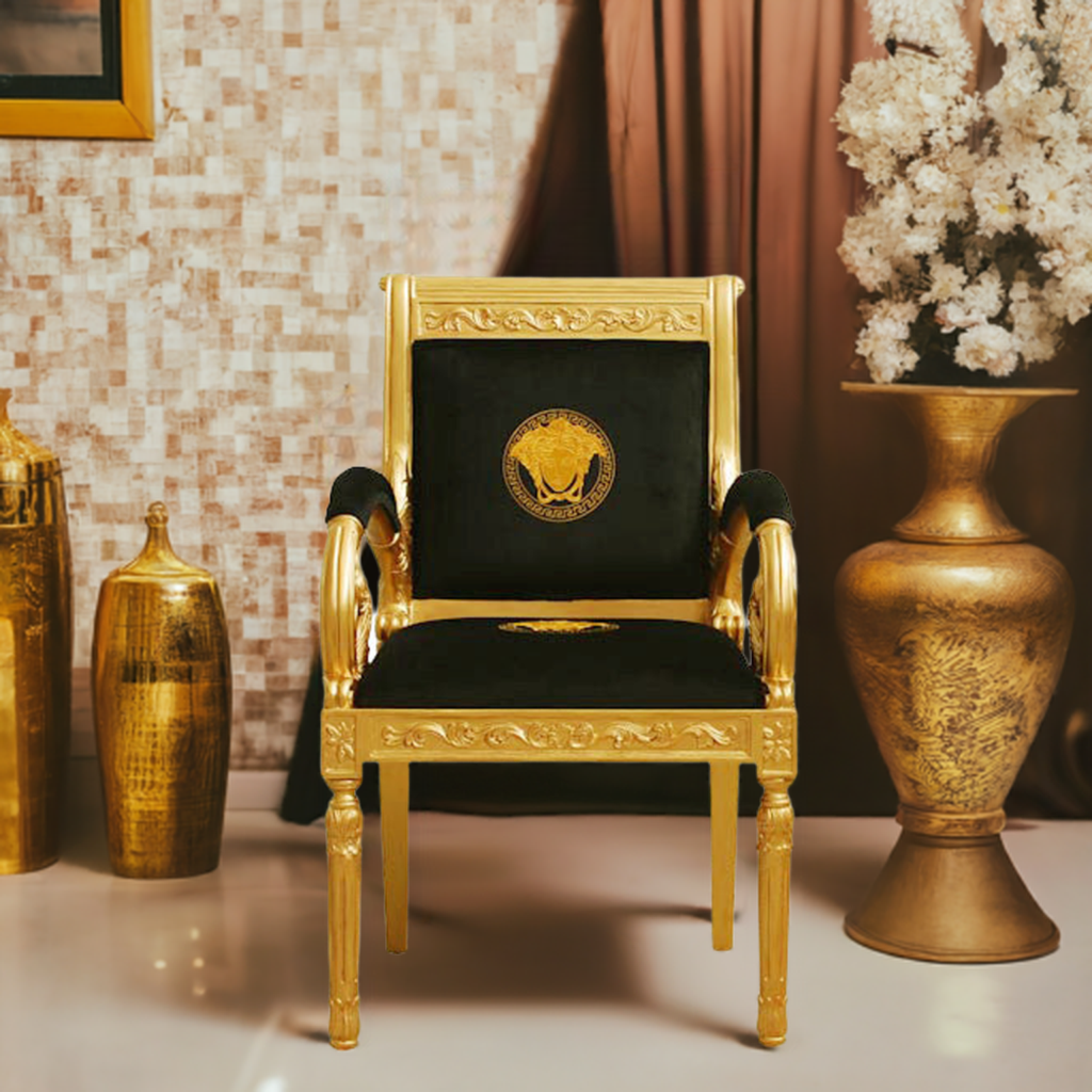 Luxury Custom Vanitas Gold Medusa Embroidery In Gold Finish