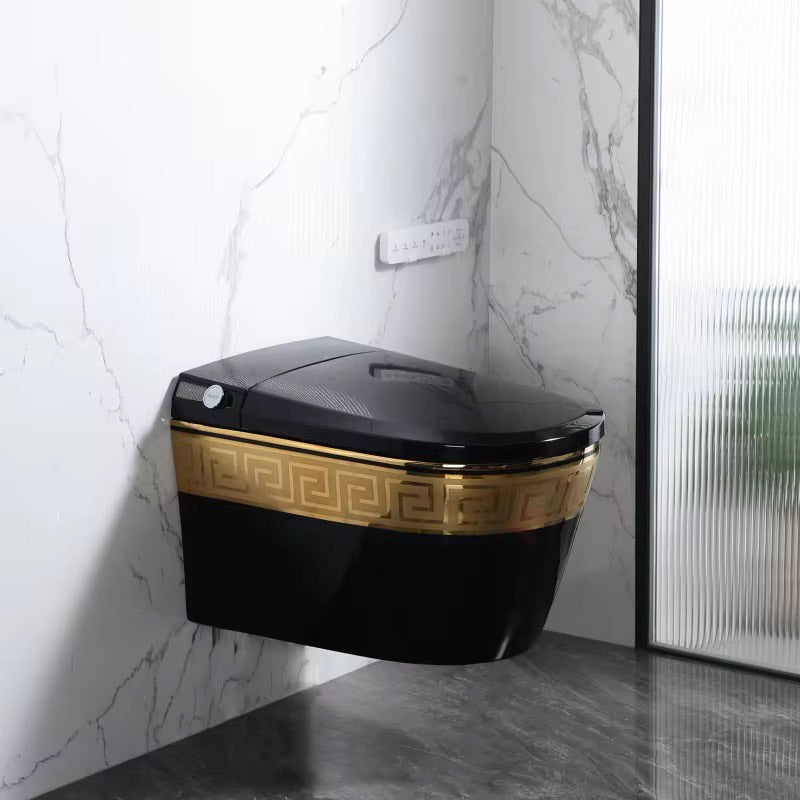 Luxury Modern Bathroom Intelligent Toilet Commode Greek Key Gold Black Wall Hanging