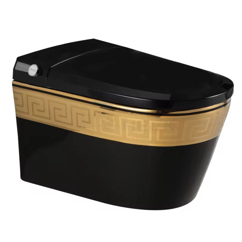 Luxury Modern Bathroom Intelligent Toilet Commode Greek Key Gold Black Wall Hanging