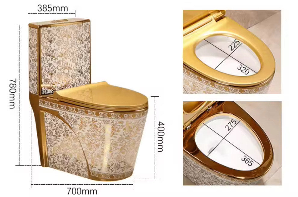 Luxury Bathroom Toilet Seat White Gold Dual Flush Floor Mounted