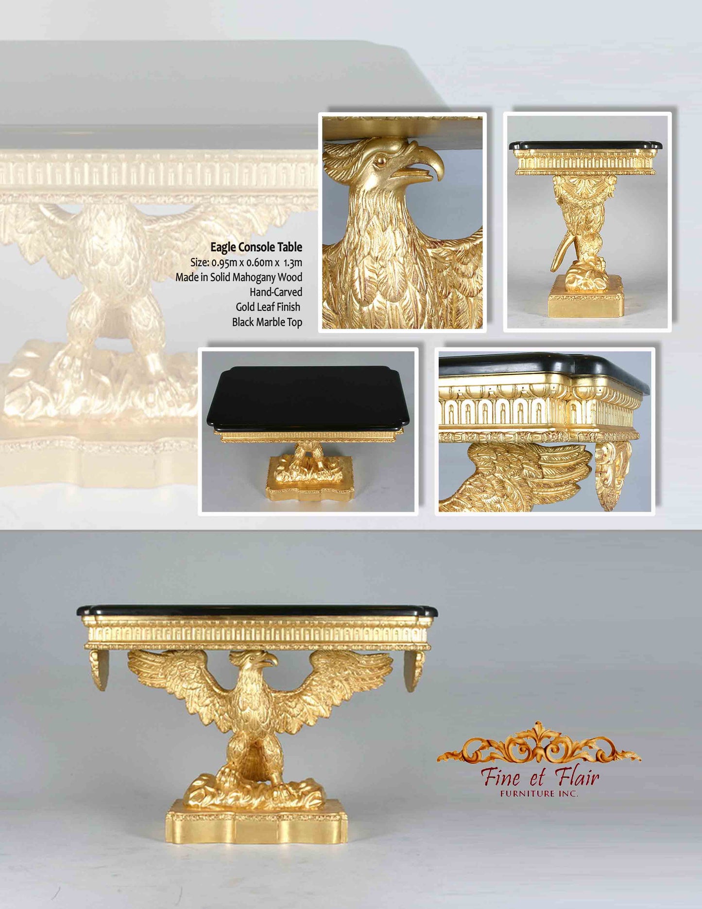 Luxury Gold Eagle Console Table