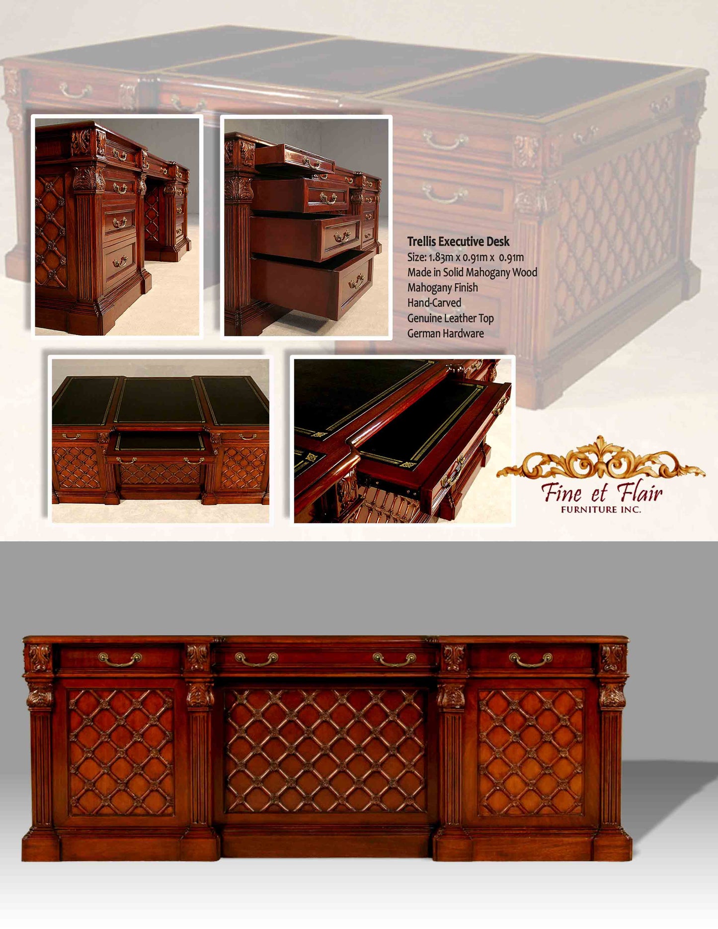 Office Regency Trellis Executive Desk In Mahogany Finish