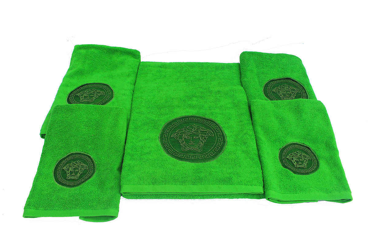 Versace Medusa Green - 5-Piece Towel Set -1Bath 2Face 2 Hand Towels
