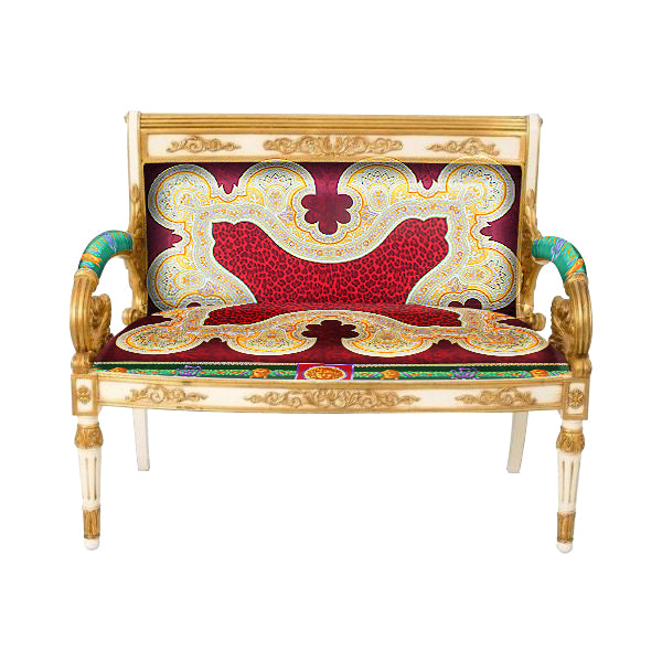 Sofa Custom Vanitas Loveseat In Gianni Versace Red Vintage Medusa Fabric