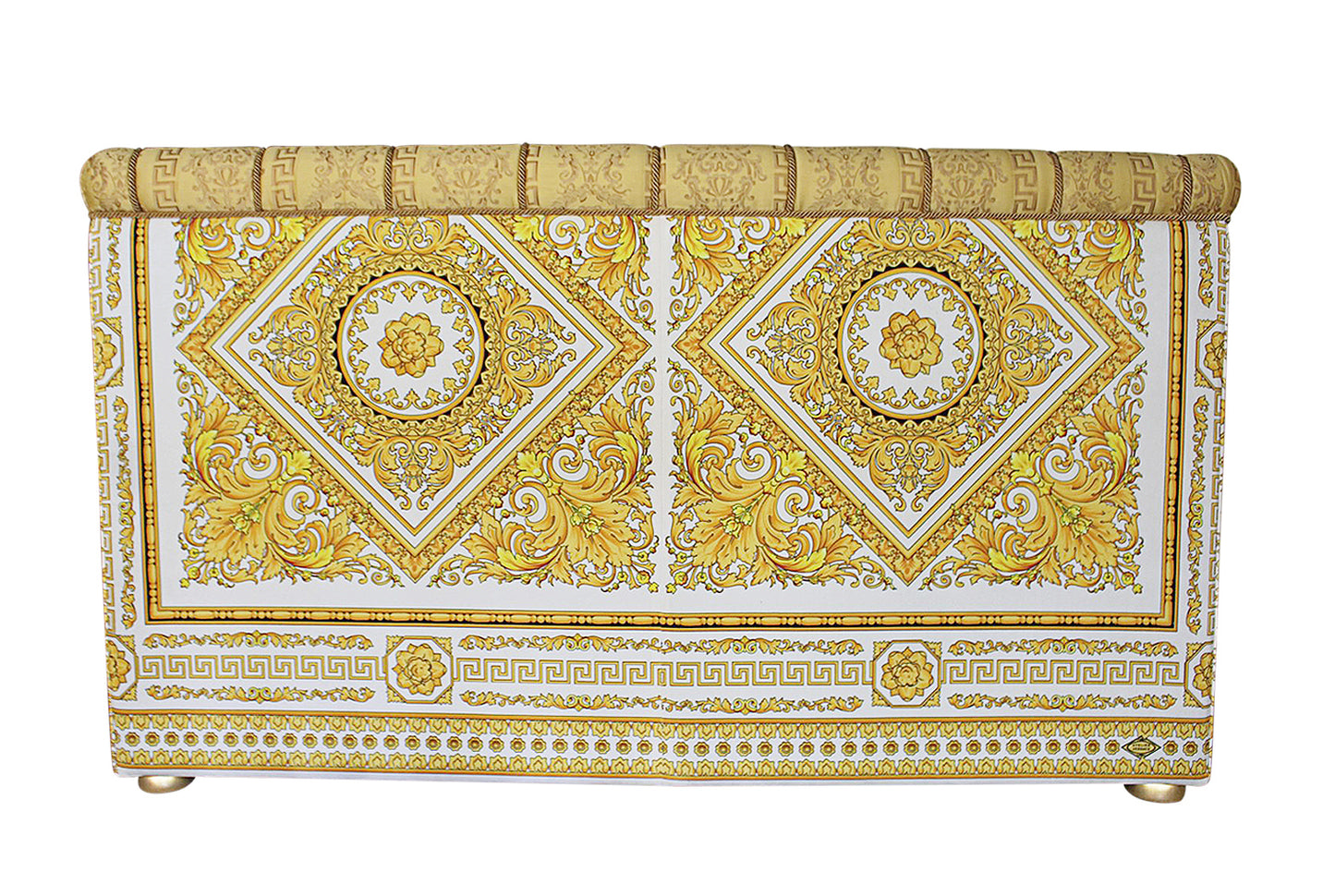 Sofa Custom Salone Sofa In Versace Carre White Fabric and Versace Gold Fabric