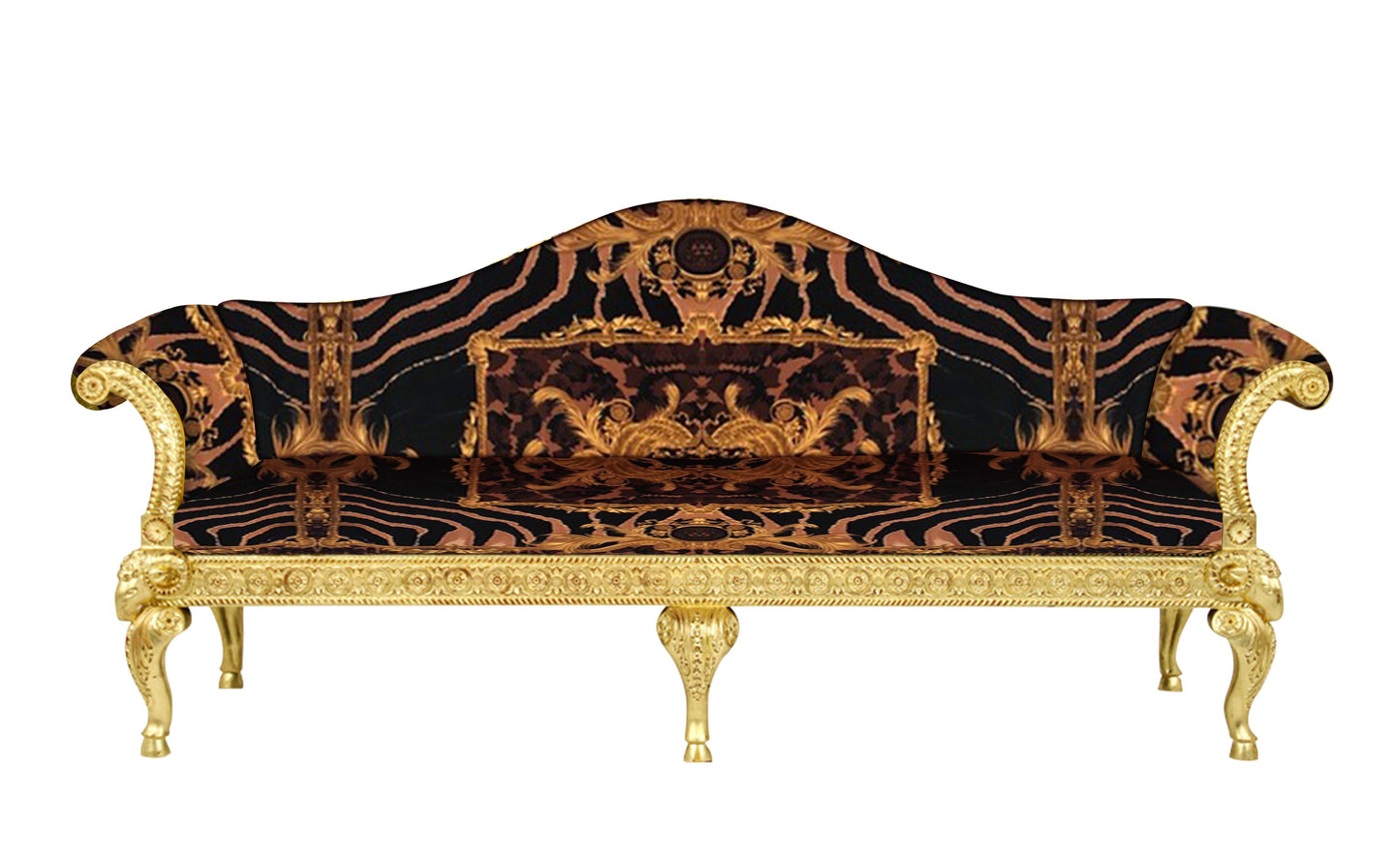 Sofa 3-Seater Ram's Head Covered In Versace Zahara Leopard Brown Fabric