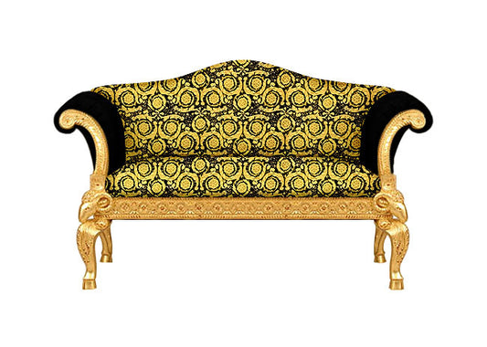 Versace Barocco Velvet 2-Seater Love Seat — Gold Leaf Ram's Head Carved Mahogany | 170cm