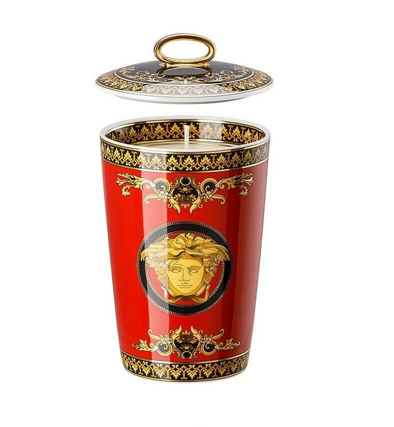 Versace Medusa Red Scented Candle Holder With A Ring Handle Lid