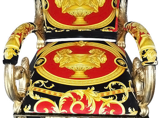 Breakfast Dining Custom Vanitas Round Table Set For 6 - Armchair in Versace Red Double Lion Velvet Fabric
