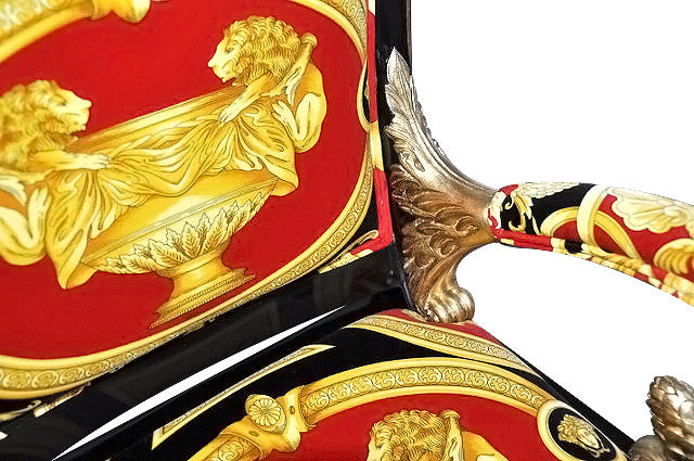 Breakfast Dining Custom Vanitas Round Table Set For 6 - Armchair in Versace Red Double Lion Velvet Fabric