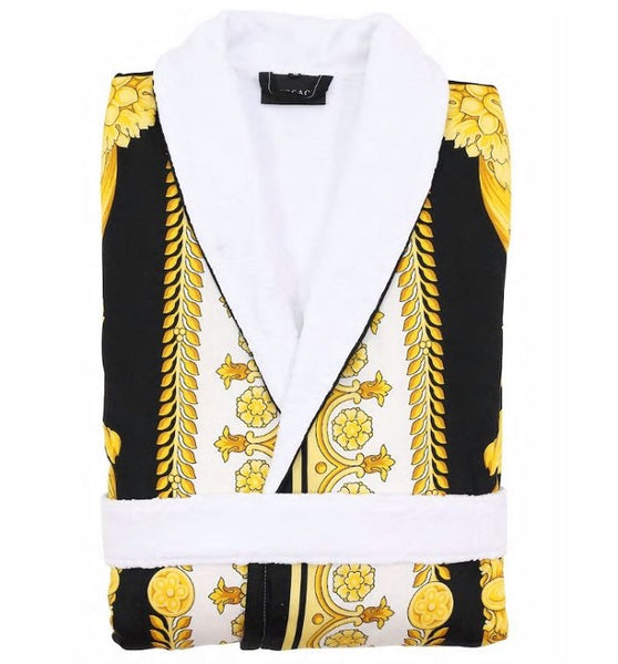 Versace White & Gold Crete De Fleur Dressing Gown In Z7051 Gold