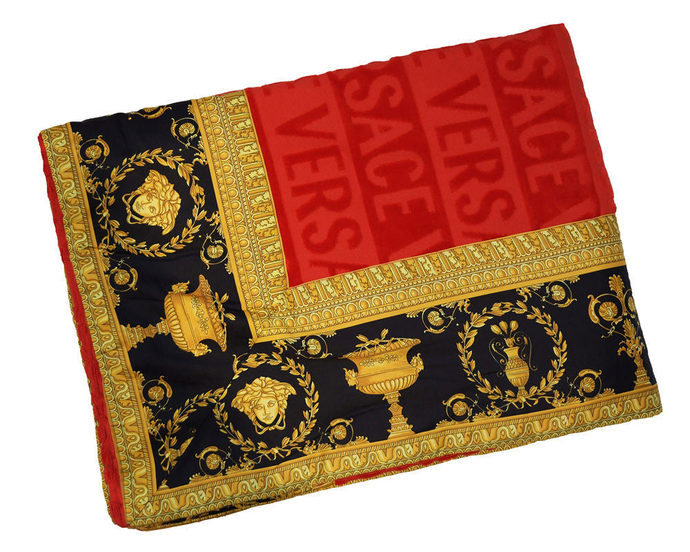 Versace Baroque & Robe Jacquard Medusa Beach/Bath Towel Red- 195 cm x 145 cm