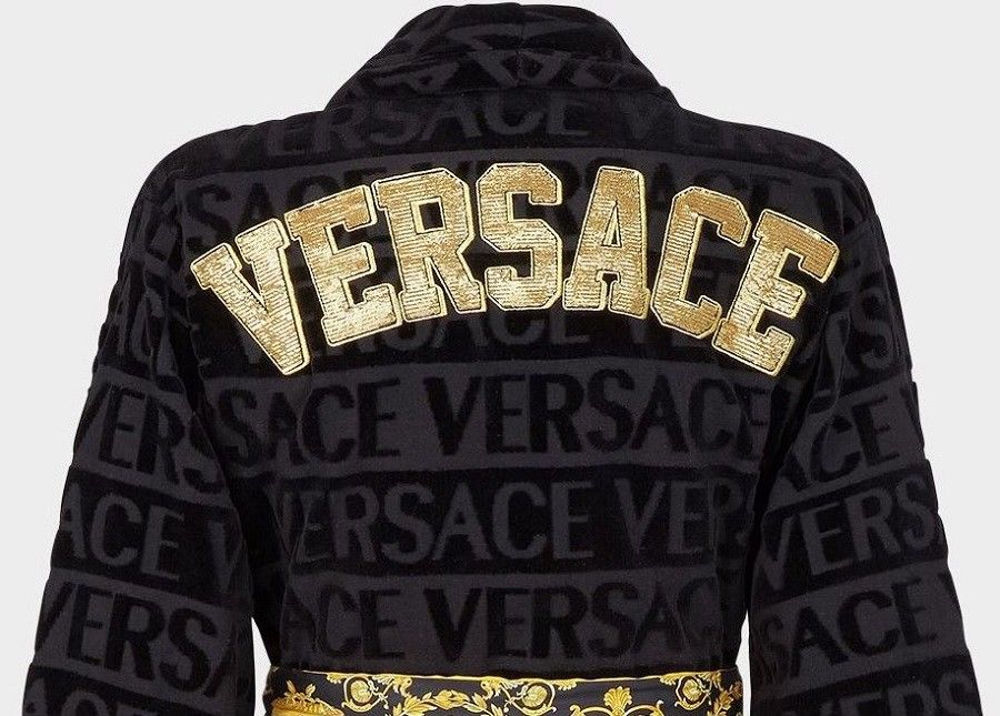 Versace Embroidered Logo Baroque Medusa Bathrobe-Black - M - XL