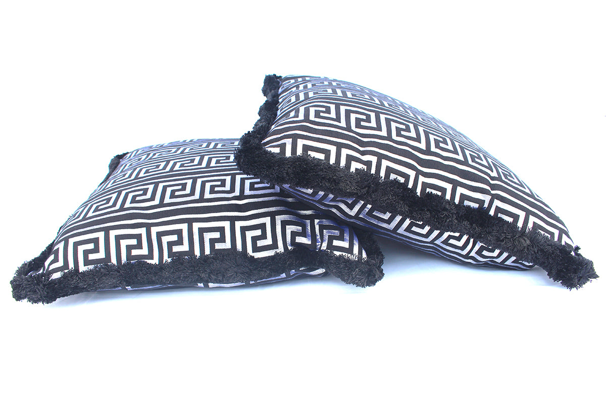 Versace Greek Key Jacquard Pillow - Black Silver New 19.7cm x 19.7cm