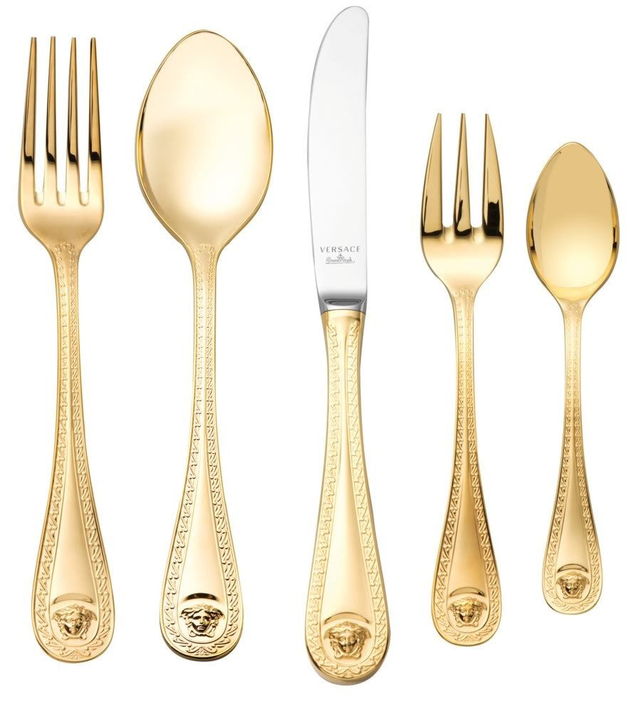 Versace Medusa Gold Cutlery 30-Piece Set With Wooden Cutlery Box