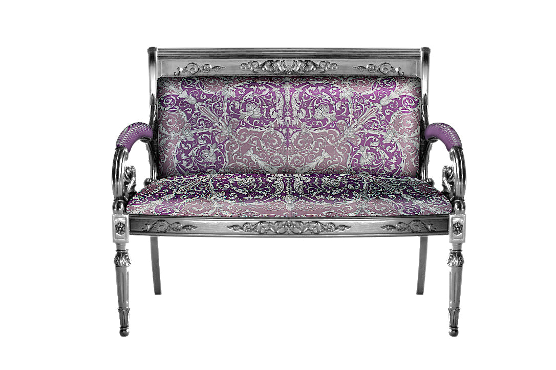 Sofa Custom Vanitas Loveseat In Versace Violet Baroque Fabric
