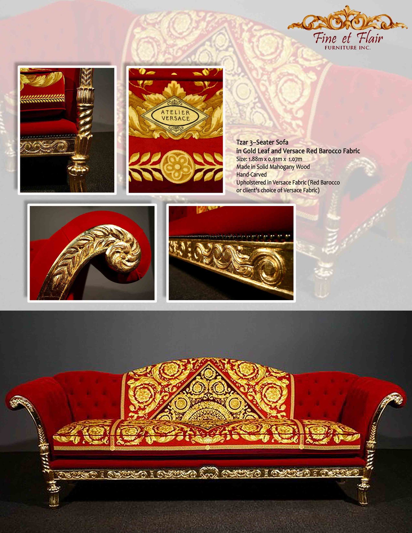 3-Seater Sofa Custom Luxury Tzar Sofa In Versace Barocco Fabric