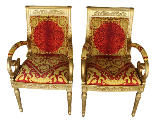 Armchair Custom Vanitas in Versace Barocco Leopard Red Velvet Fabric - Pair