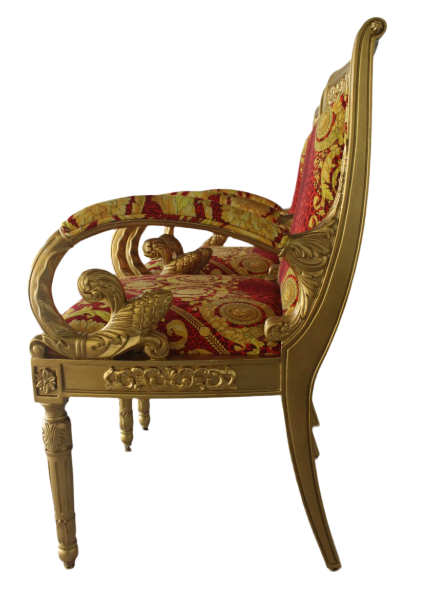 Armchair Custom Vanitas in Versace Barocco Leopard Red Velvet Fabric - Pair