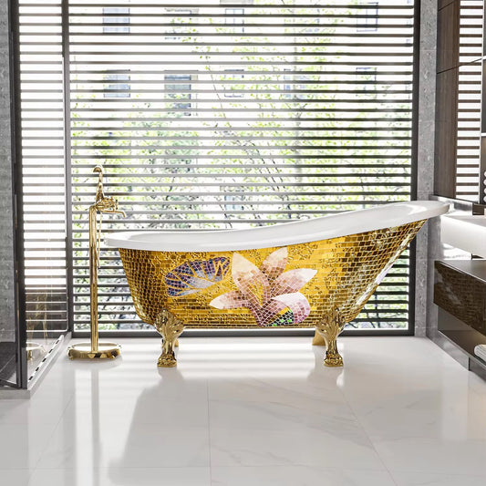 Free Standing Luxury Bathtub Customize Pattern Designs Mosaic Acrylic Claw Footed
