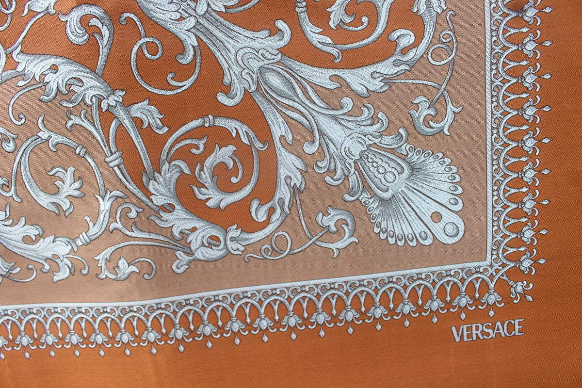 Luxury Custom Tzar 3-Seater Sofa | Versace Baroque Heavy Silk | Diamond Button Back | Silver Leaf Finish