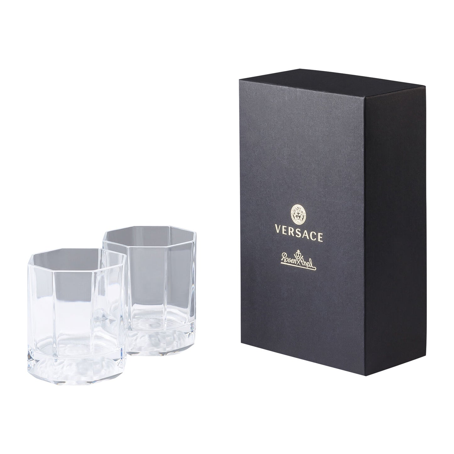 Versace Rosenthal Medusa Lumiere Crystal Whiskey Glasses Pair