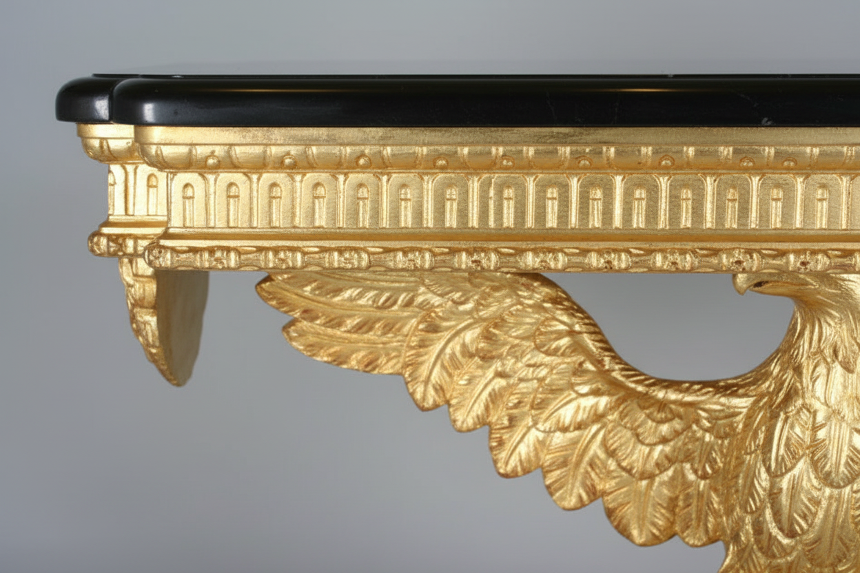 Luxury Gold Eagle Console Table — Apron & Marble Edge Detail