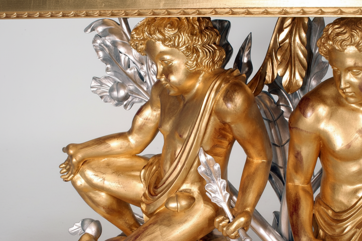 Russian Console — Single Figural Sculpture Gold & Silver Leaf Detail