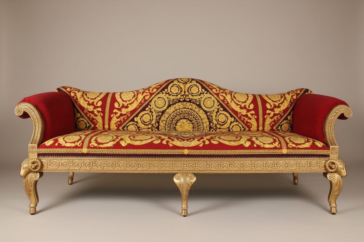 Versace Barocco Red Velvet 3-Seater Luxury Sofa — front view on light studio background
