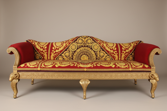 Versace Barocco Red Velvet 3-Seater Luxury Sofa — front view on light studio background