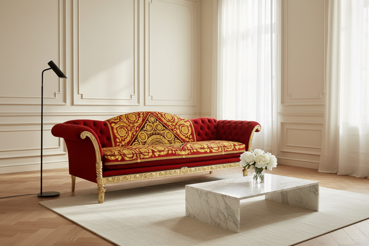 Tzar Red Barocco Sofa — Calm Luxury Living Room Lifestyle