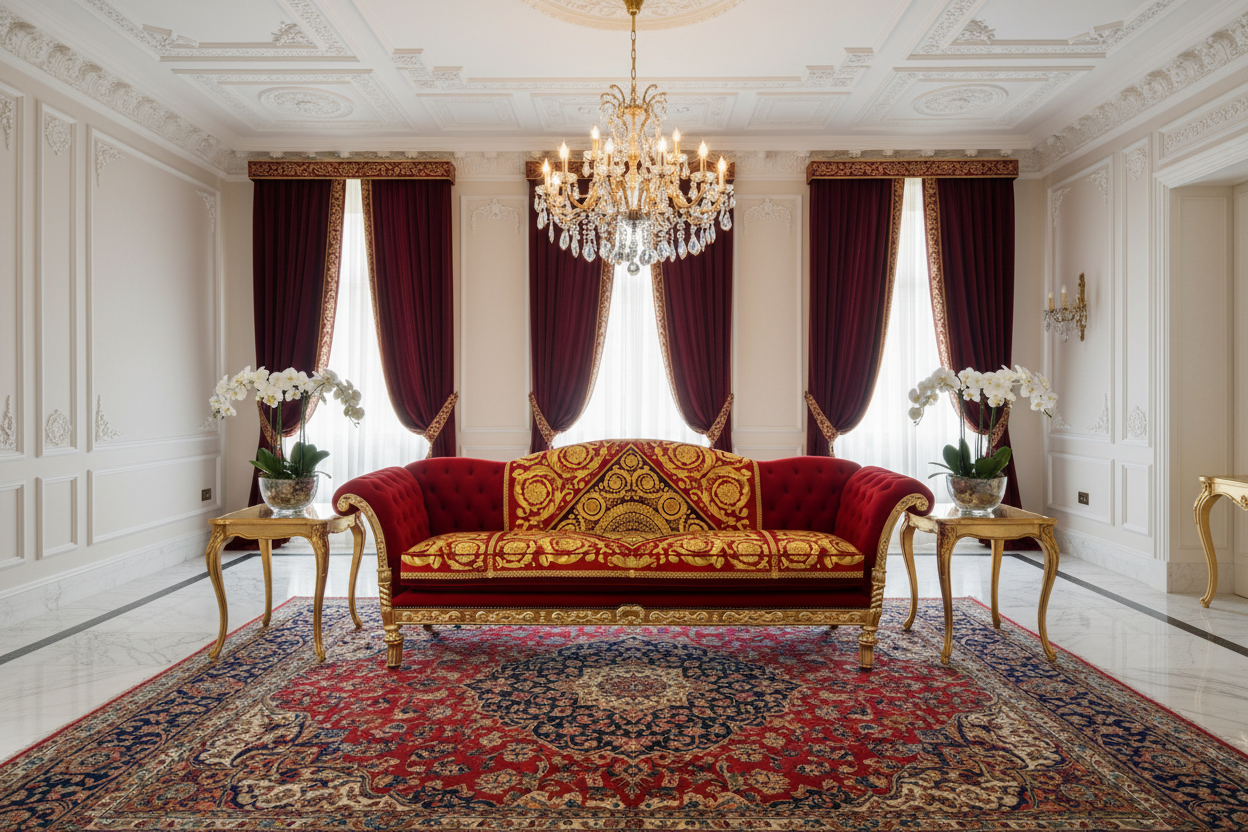 Tzar Red Barocco Sofa — Luxury Living Room Lifestyle