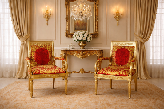 Pair Armchair Custom Vanitas in Versace Barocco Leopard Red Velvet Fabric Free Shipping