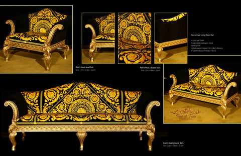 Sofa Set Ram's Head Gold Living Room Set In Versace Barocco Fabric