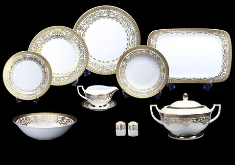 Porcelain Dinnerware In Empire White Gold 26-Piece Set