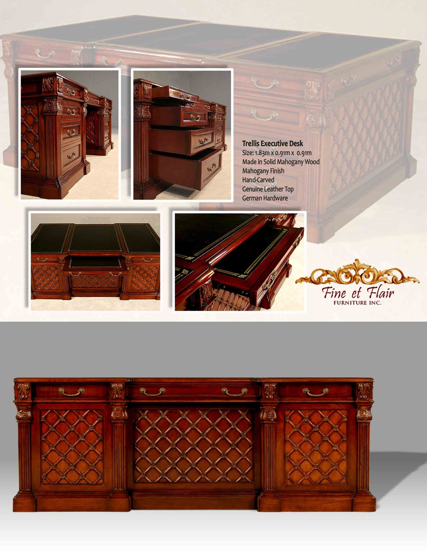 Office Regency Trellis  Executive Desk In Mahogany Finish