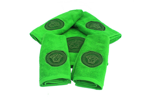 Versace Medusa Green - 5-Piece Towel Set -1Bath 2Face 2 Hand Towels