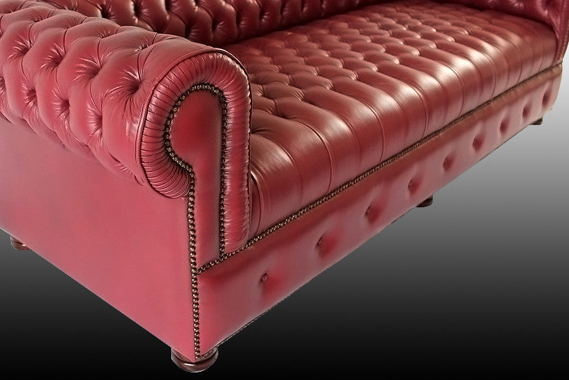 Chesterfield 3-Seater Sofa in  Burgundy Genuine Leather