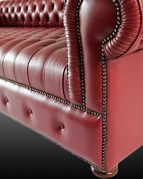 Chesterfield 3-Seater Sofa in  Burgundy Genuine Leather